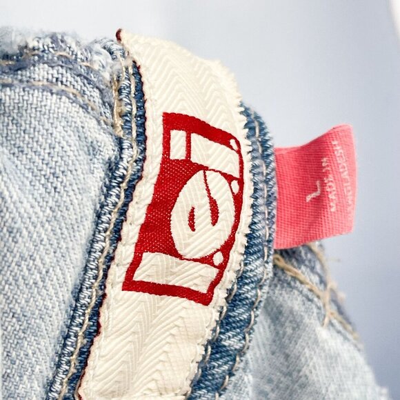 Vintage LEI Distressed Jean Denim Overalls Shortalls Jumper Y2K 2000s Bibs Large